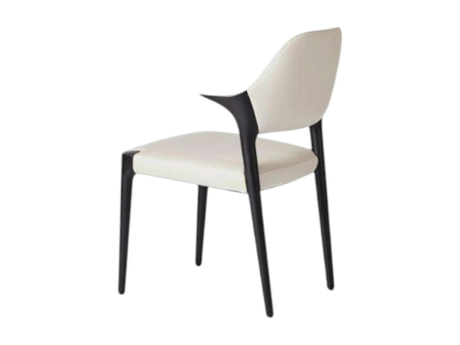 Chaise en cuir gris clair design, accoudoirs bois noir ALDER