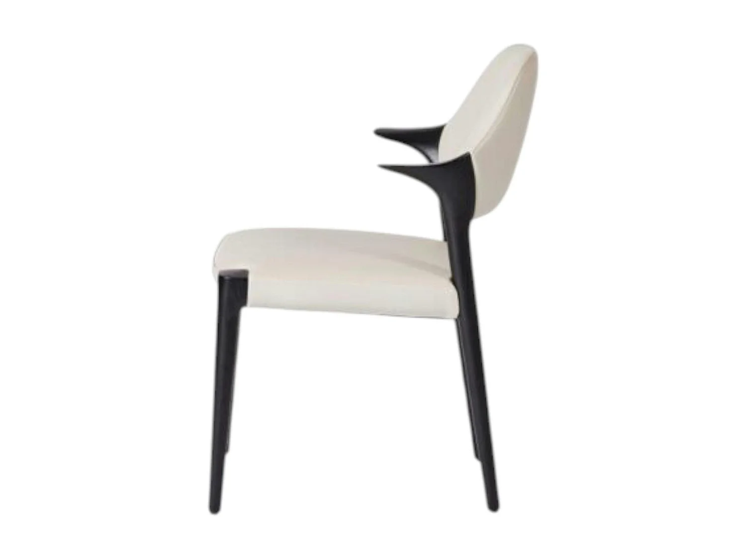 Chaise en cuir gris clair design, accoudoirs bois noir ALDER