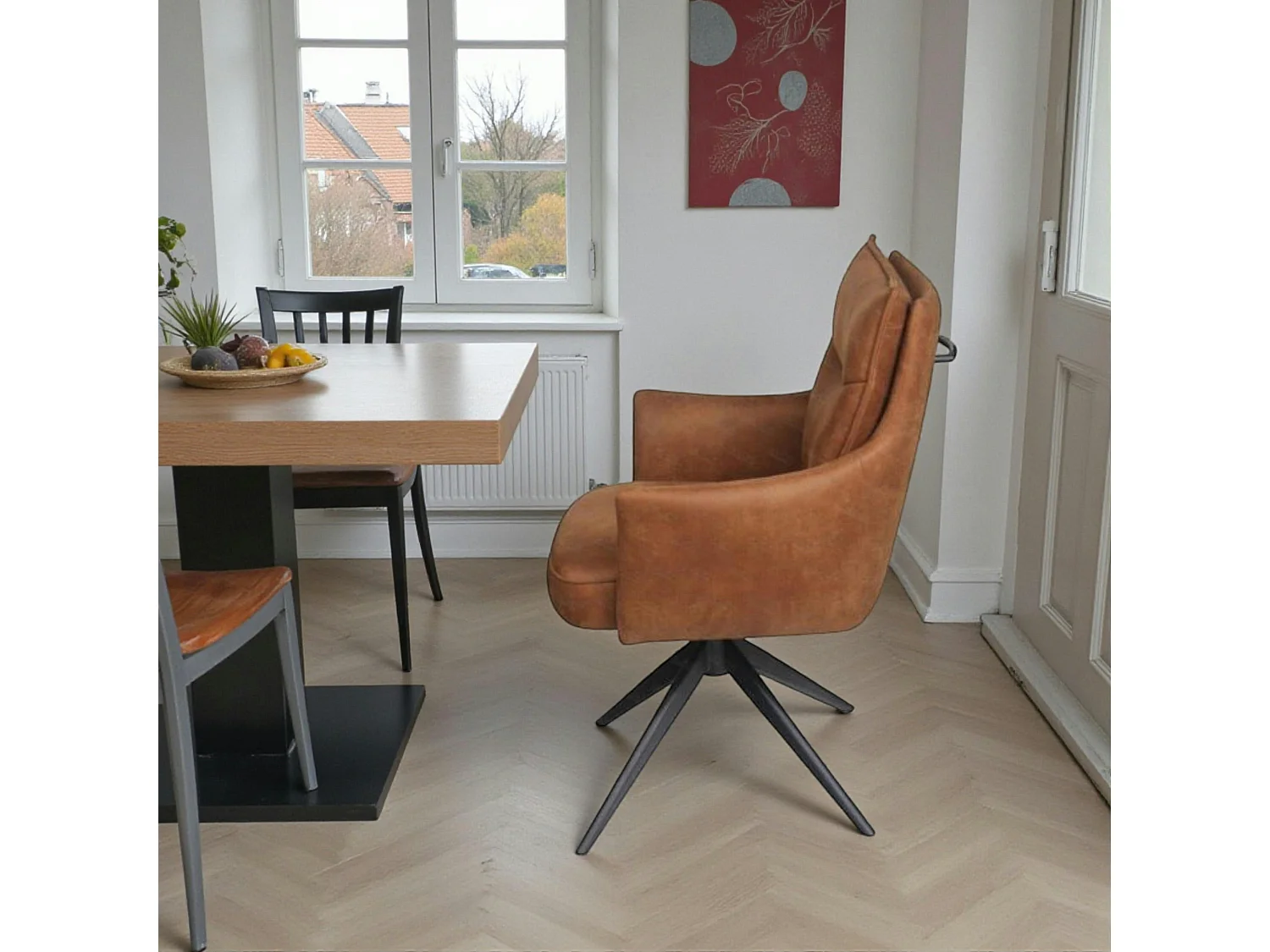 Fauteuil de table pivotant cognac à poignée (lot de 2) LOMBARDIE