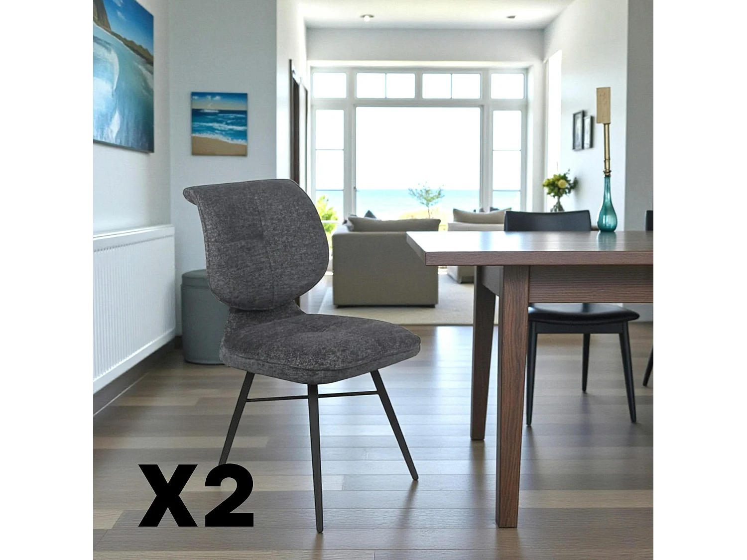 Chaise tissu gris foncé à dossier double (lot de 2) LIGURIE