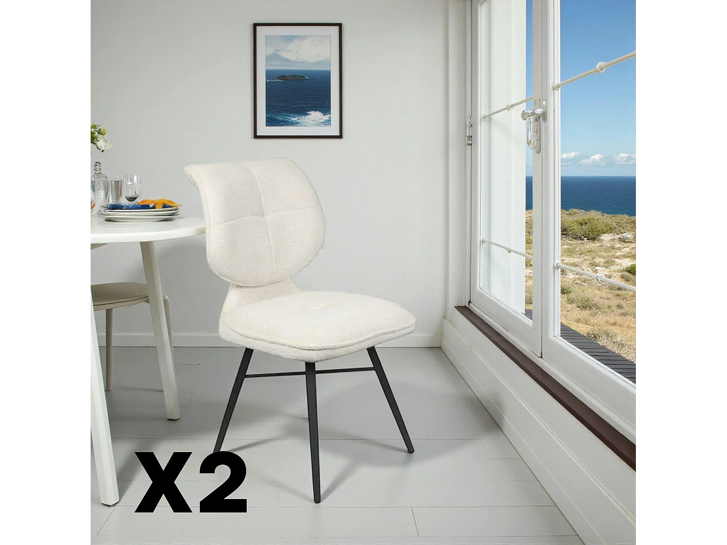 Chaise tissu écru à dossier double (lot de 2) LIGURIE