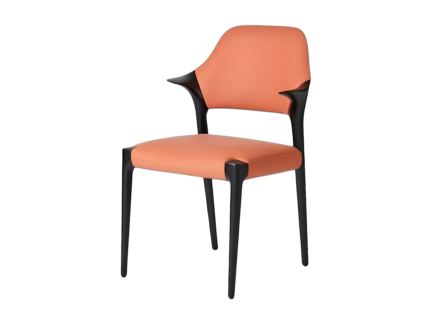 Chaise en cuir rouille design, accoudoirs bois noir ALDER