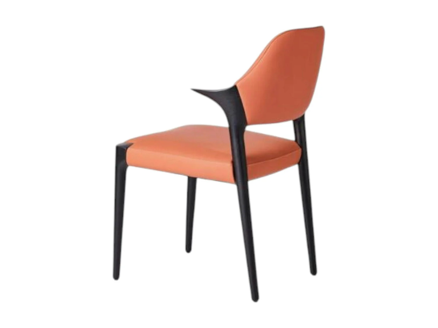 Chaise en cuir rouille design, accoudoirs bois noir ALDER