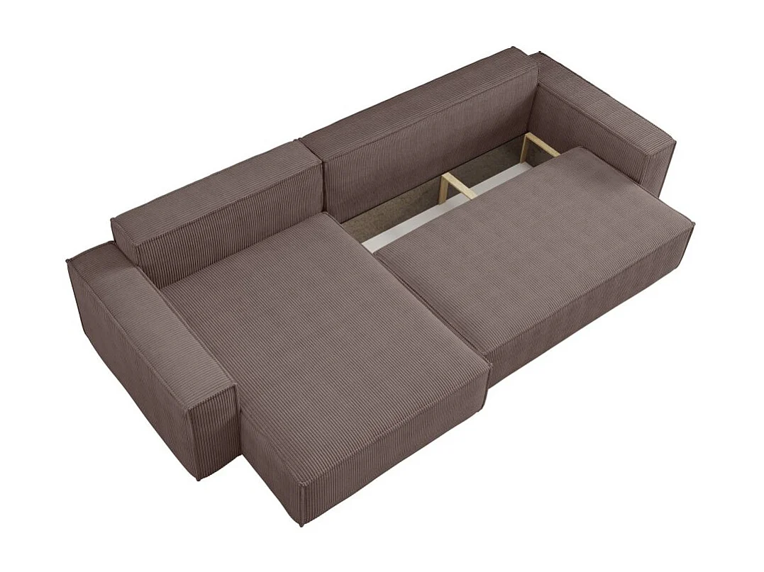 Canapé FARAH d'angle max réversible et convertible 5 places en velours côtelé - Marron glacé