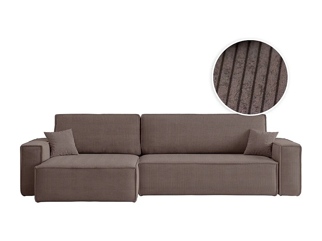 Canapé FARAH d'angle max réversible et convertible 5 places en velours côtelé - Marron glacé