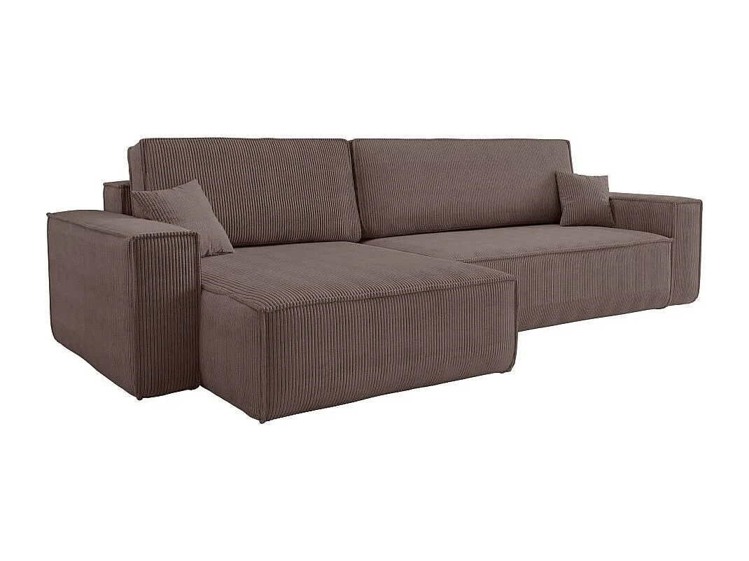 Canapé FARAH d'angle max réversible et convertible 5 places en velours côtelé - Marron glacé