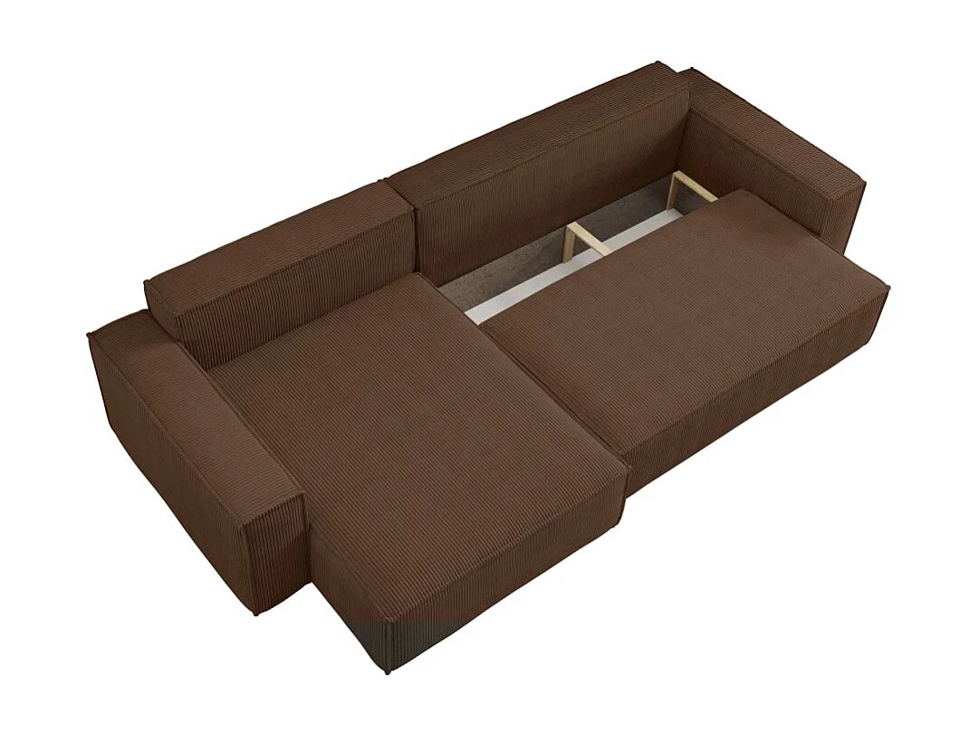 Canapé FARAH d'angle max réversible et convertible 5 places en velours côtelé - Marron