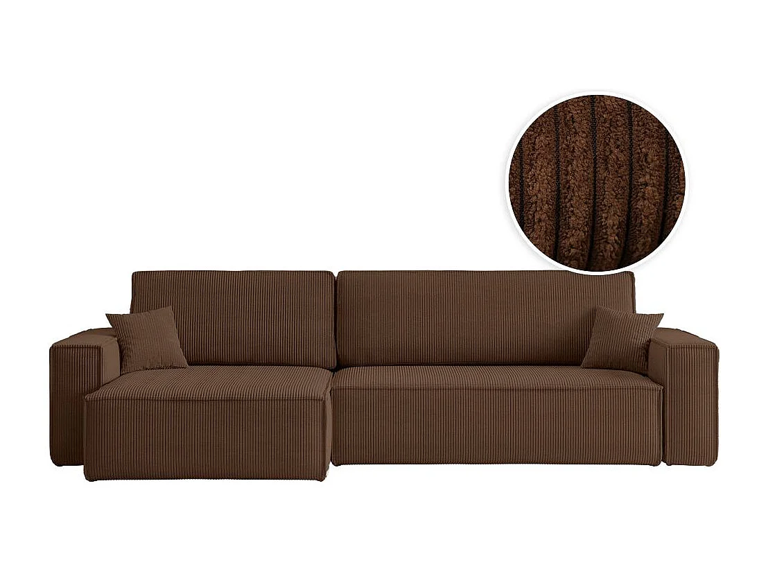 Canapé FARAH d'angle max réversible et convertible 5 places en velours côtelé - Marron