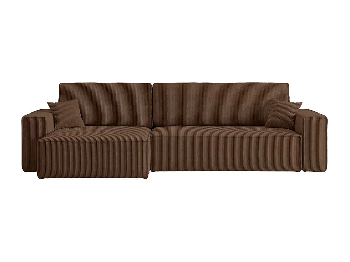 Canapé FARAH d'angle max réversible et convertible 5 places en velours côtelé - Marron