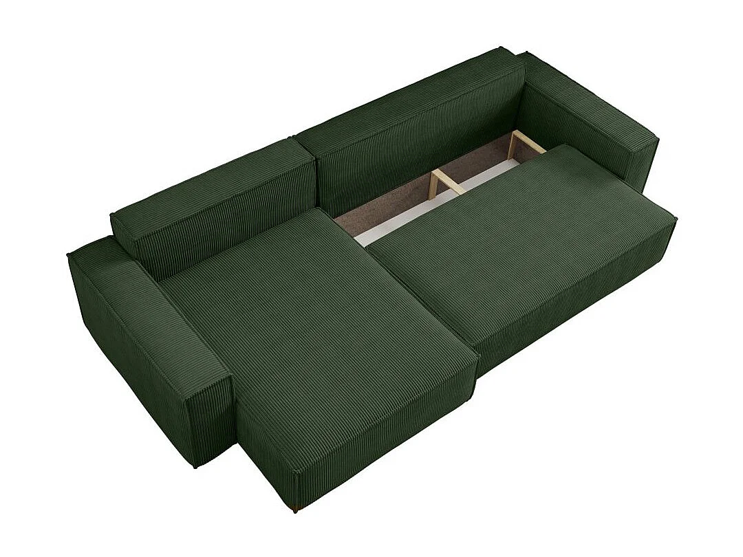 Canapé FARAH d'angle max réversible et convertible 5 places en velours côtelé - Vert foncé