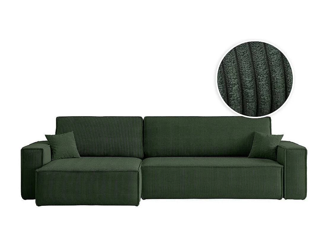 Canapé FARAH d'angle max réversible et convertible 5 places en velours côtelé - Vert foncé