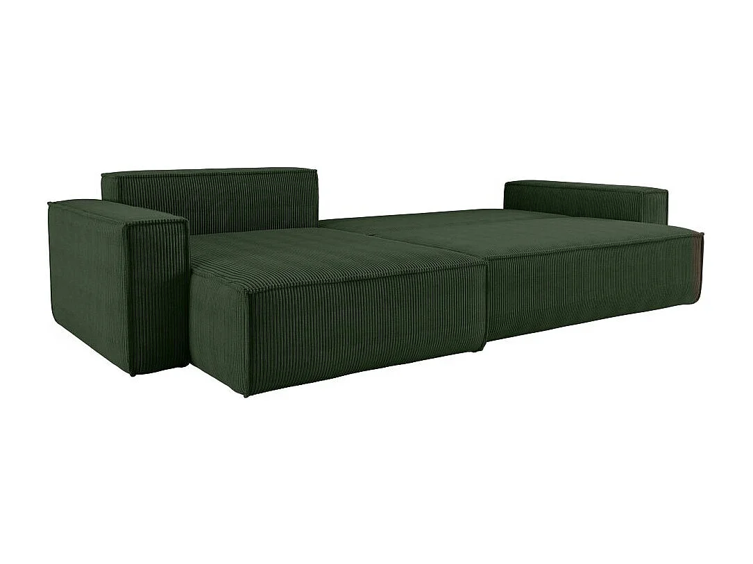 Canapé FARAH d'angle max réversible et convertible 5 places en velours côtelé - Vert foncé