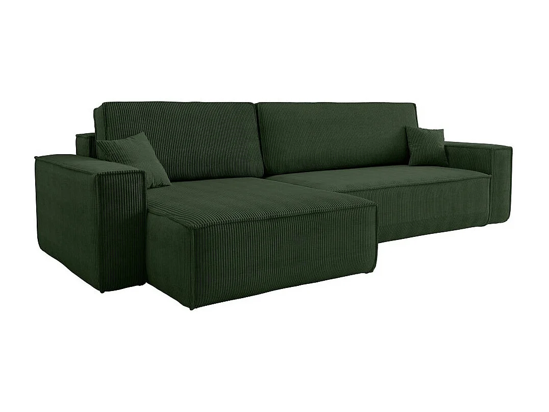 Canapé FARAH d'angle max réversible et convertible 5 places en velours côtelé - Vert foncé
