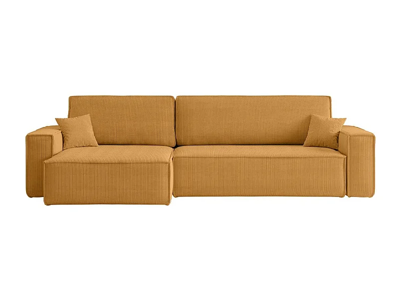 Canapé FARAH d'angle max réversible et convertible 5 places en velours côtelé - Jaune