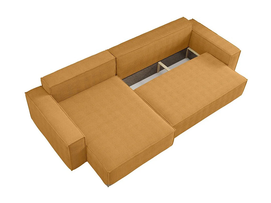 Canapé FARAH d'angle max réversible et convertible 5 places en velours côtelé - Jaune