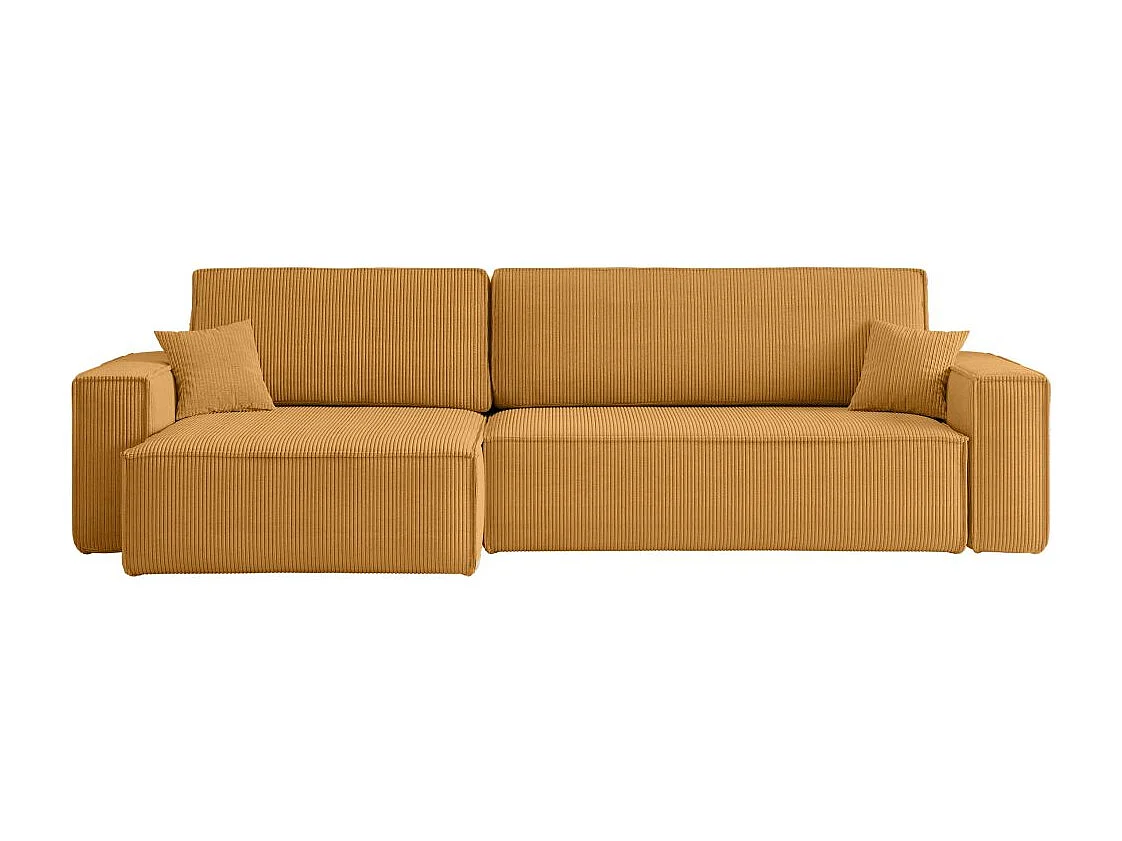 Canapé FARAH d'angle max réversible et convertible 5 places en velours côtelé - Jaune