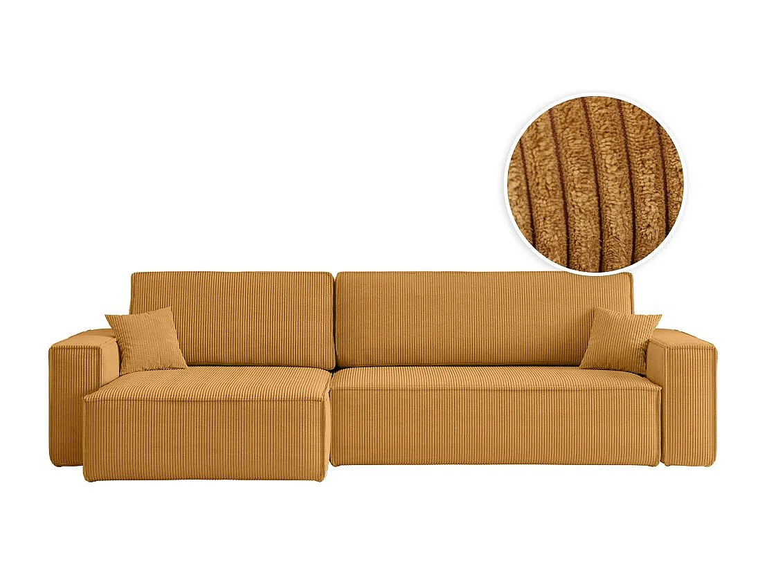 Canapé FARAH d'angle max réversible et convertible 5 places en velours côtelé - Jaune
