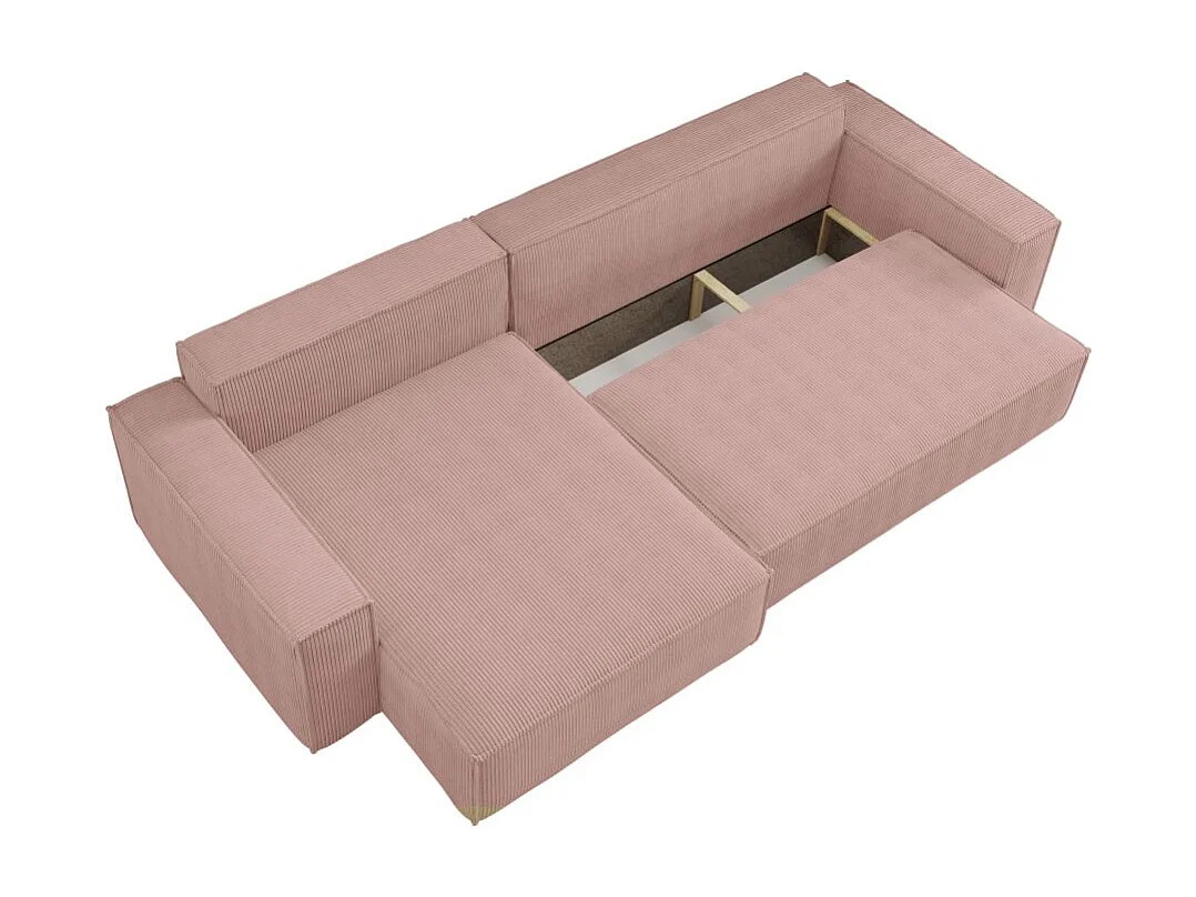 Canapé FARAH d'angle max réversible et convertible 5 places en velours côtelé - Rose