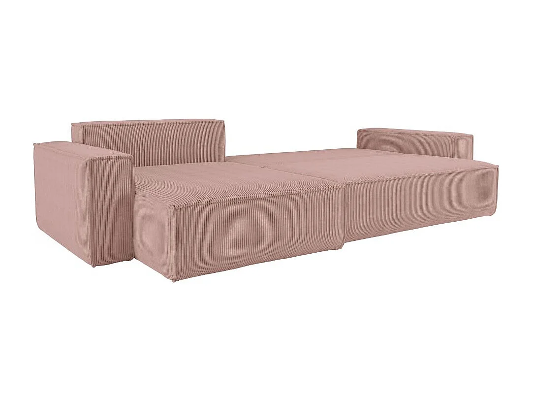Canapé FARAH d'angle max réversible et convertible 5 places en velours côtelé - Rose