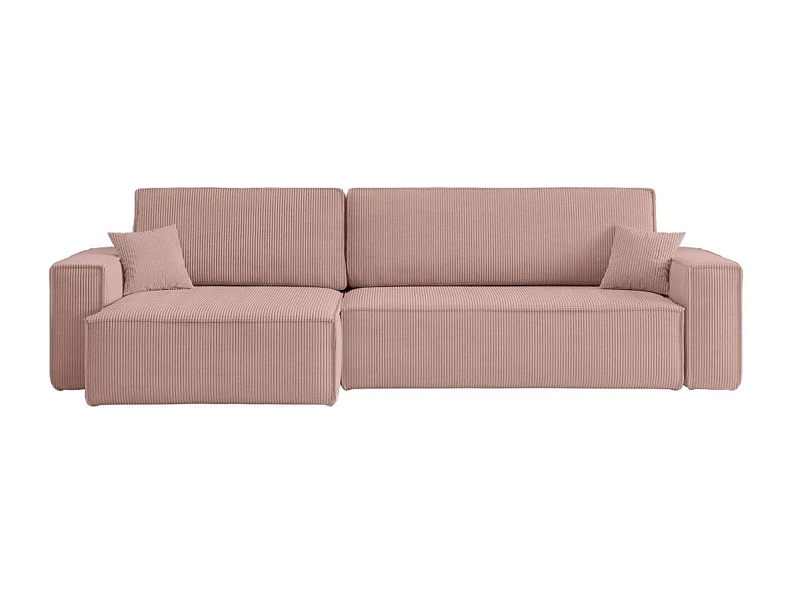 Canapé FARAH d'angle max réversible et convertible 5 places en velours côtelé - Rose