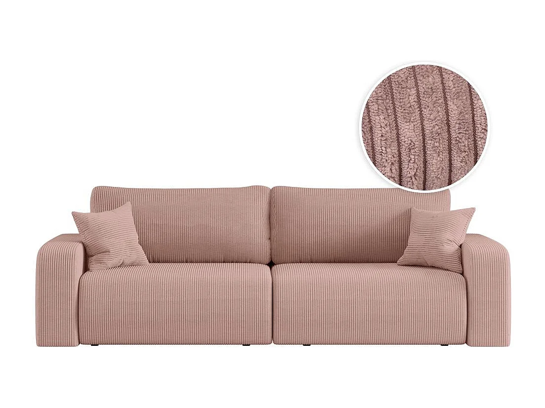 Canapé droit 3 places ALYA convertible en velours côtelé - Rose