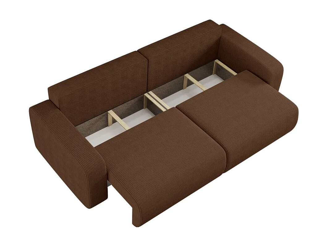 Canapé droit 3 places ALYA convertible en velours côtelé - Marron