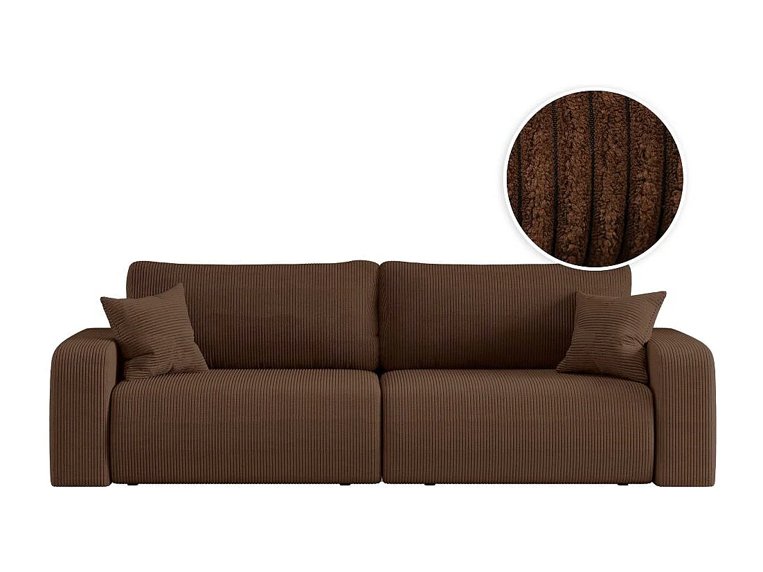 Canapé droit 3 places ALYA convertible en velours côtelé - Marron