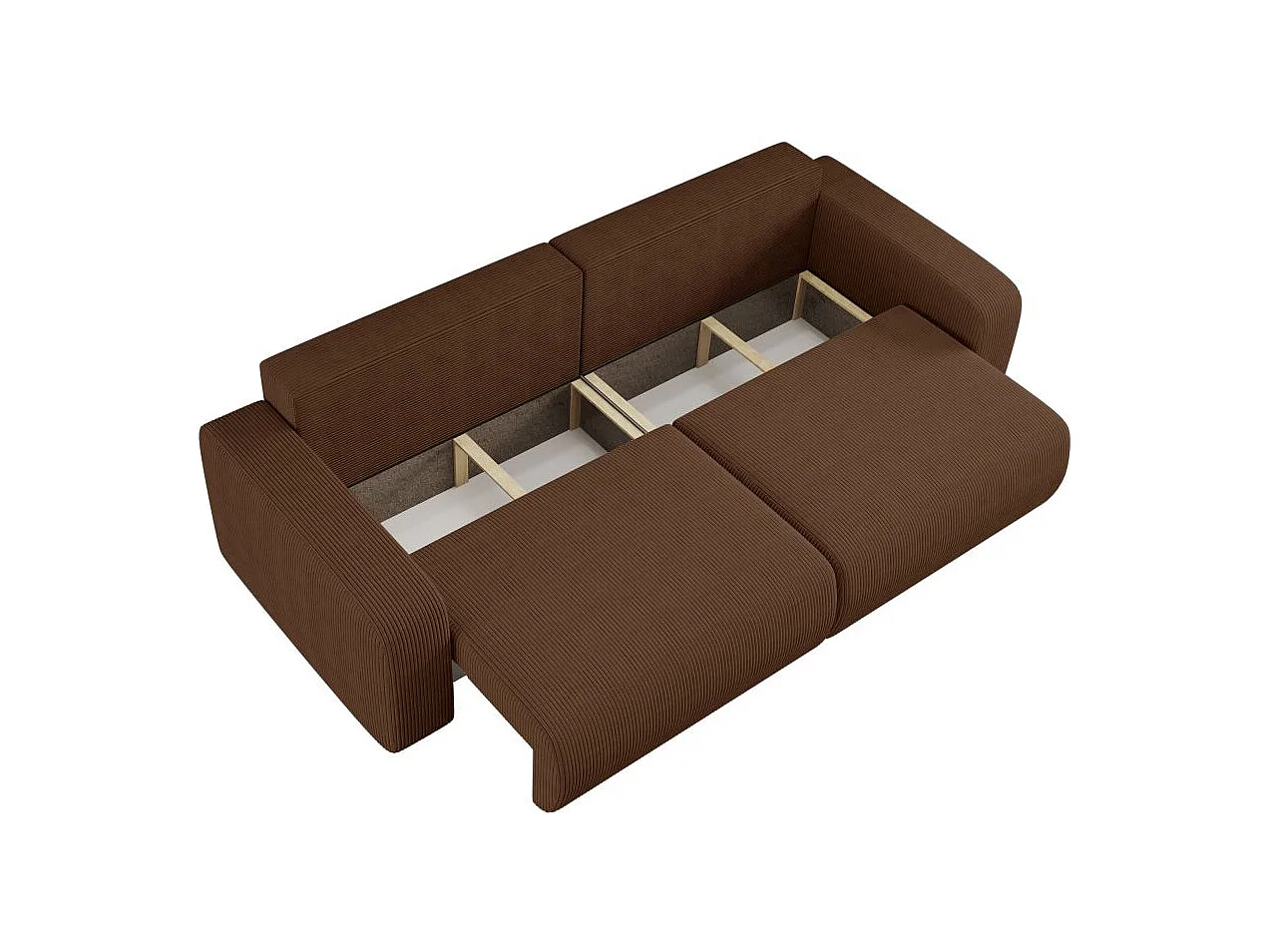 Canapé droit 3 places ALYA convertible en velours côtelé - Marron