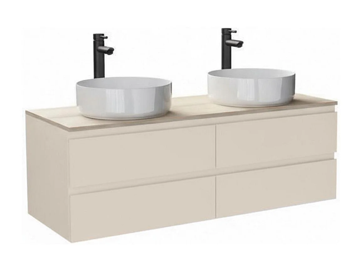 Mobile doppio lavello sospeso SORRENTO da 120 cm con piano in legno, vasche e rubinetteria