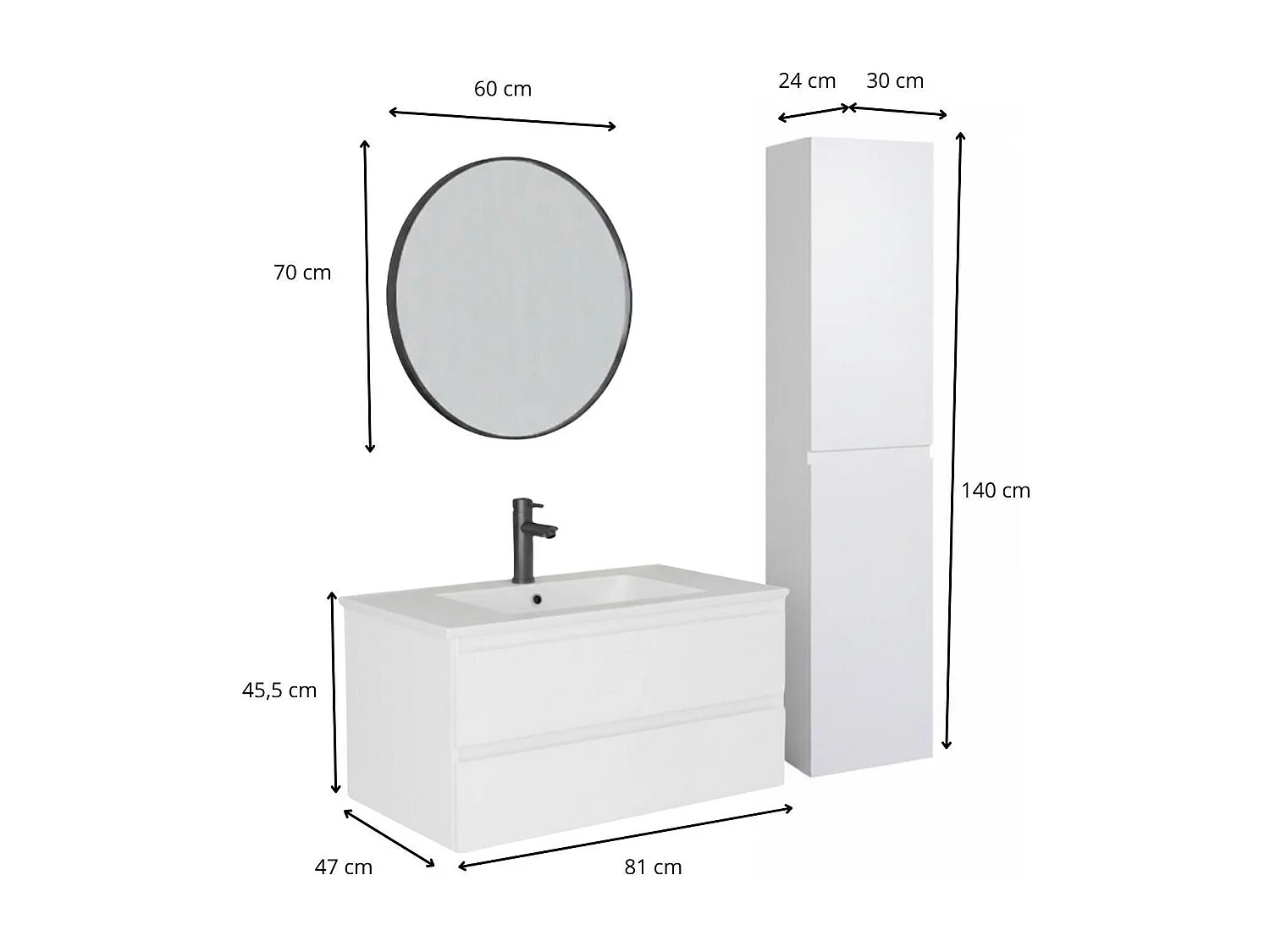 Mueble sencillo + grifería + espejo + columna SORRENTO