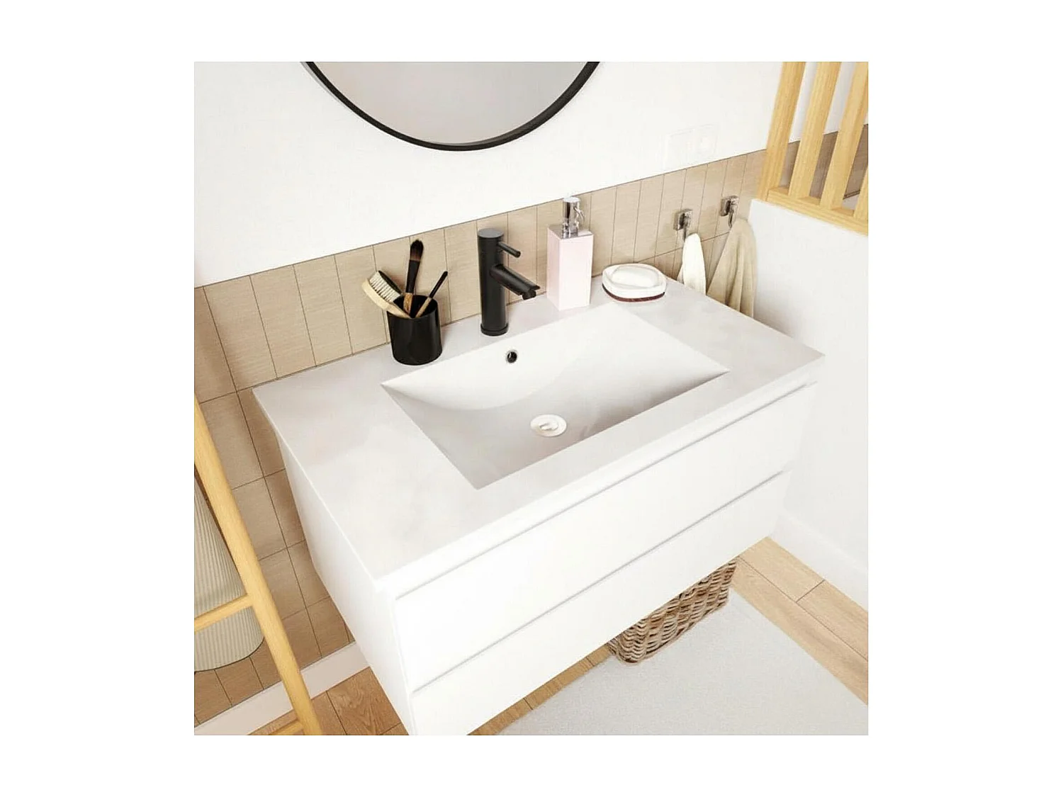 Mueble sencillo + grifería + espejo + columna SORRENTO