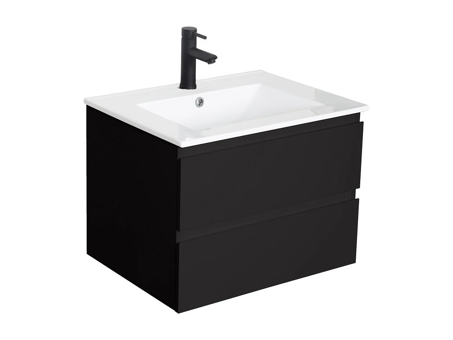 Ensemble simple vasque 60cm avec plan céramique et robinet noir