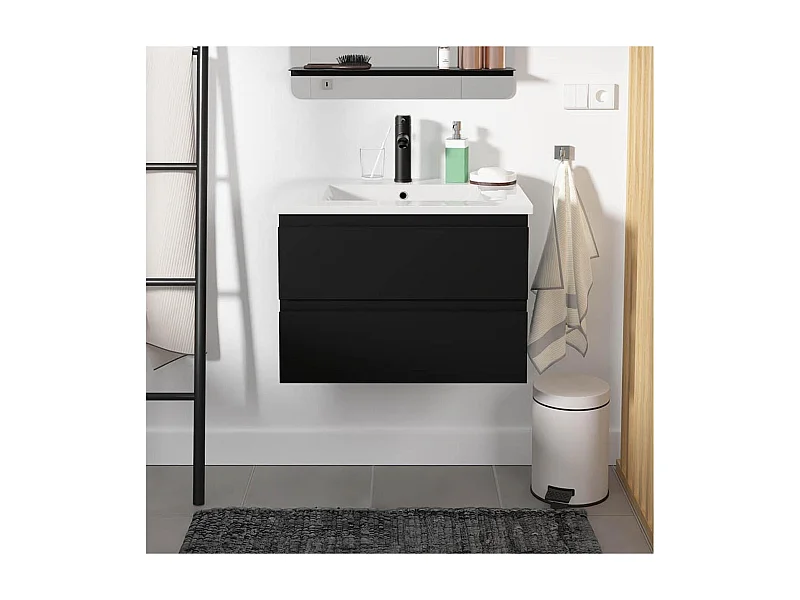 Enkele wastafelset 60cm met keramische bovenkant en zwarte kraan SORRENTO