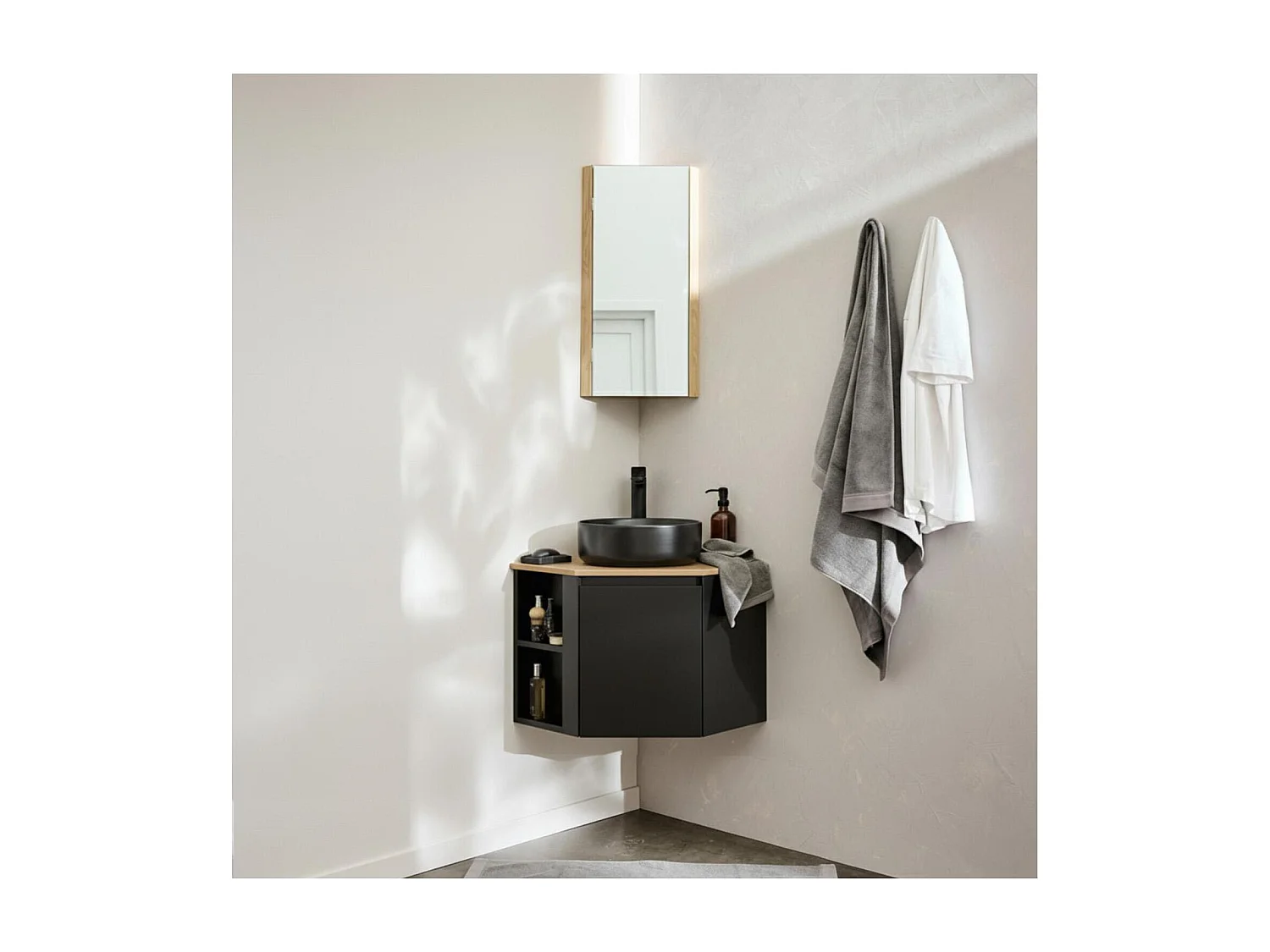 Meuble sous vasque d'angle avec vasque, robinet et armoire SORRENTO