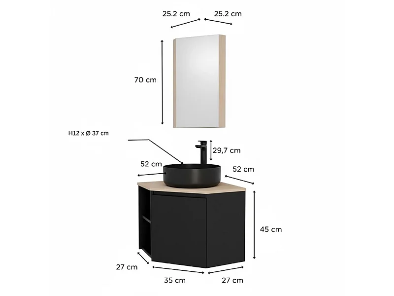 Hoekmeubelset + wastafel + kraan + SORRENTO hoekbadkamerkast