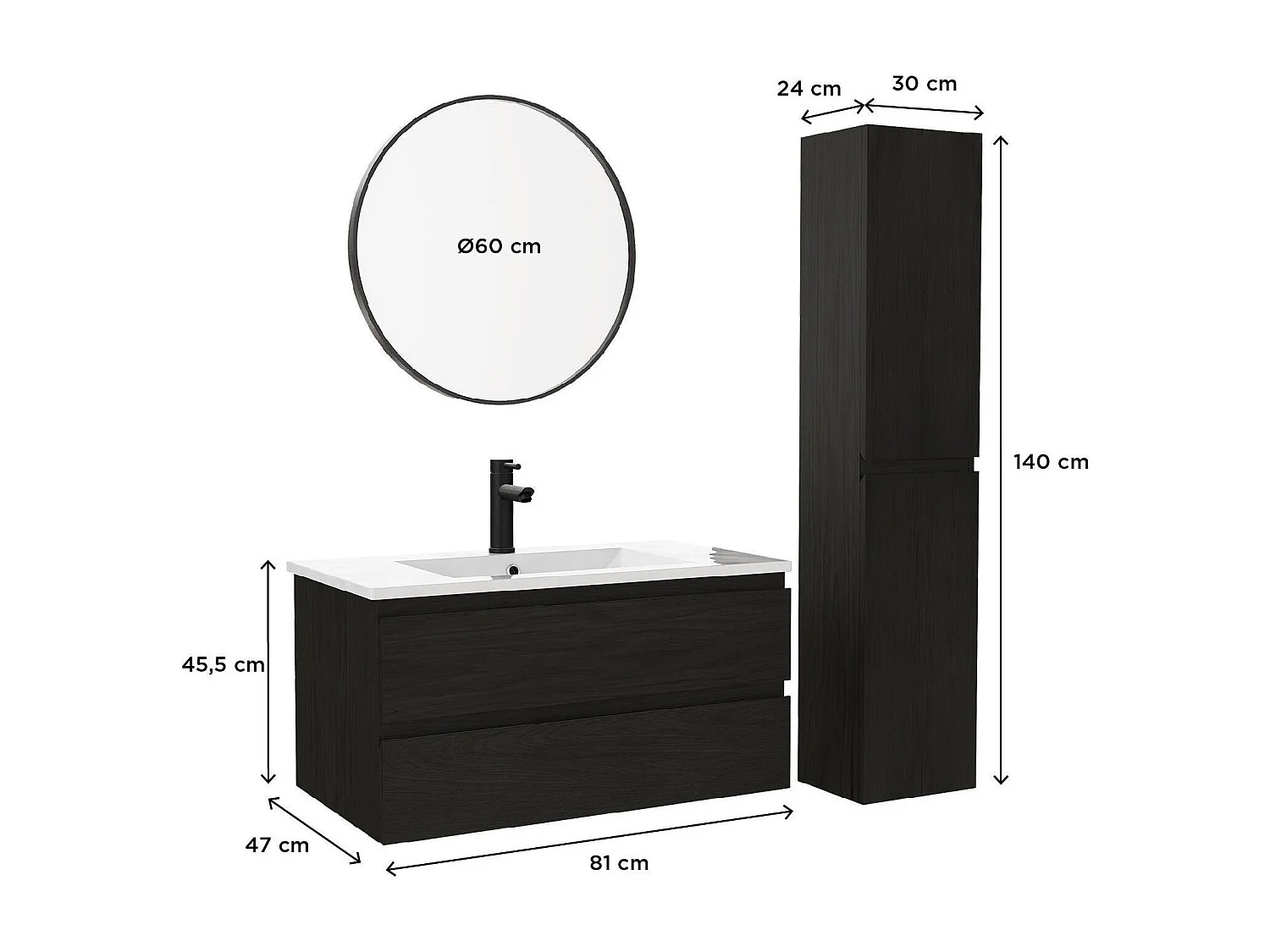 Mueble sencillo + grifería + espejo + columna SORRENTO