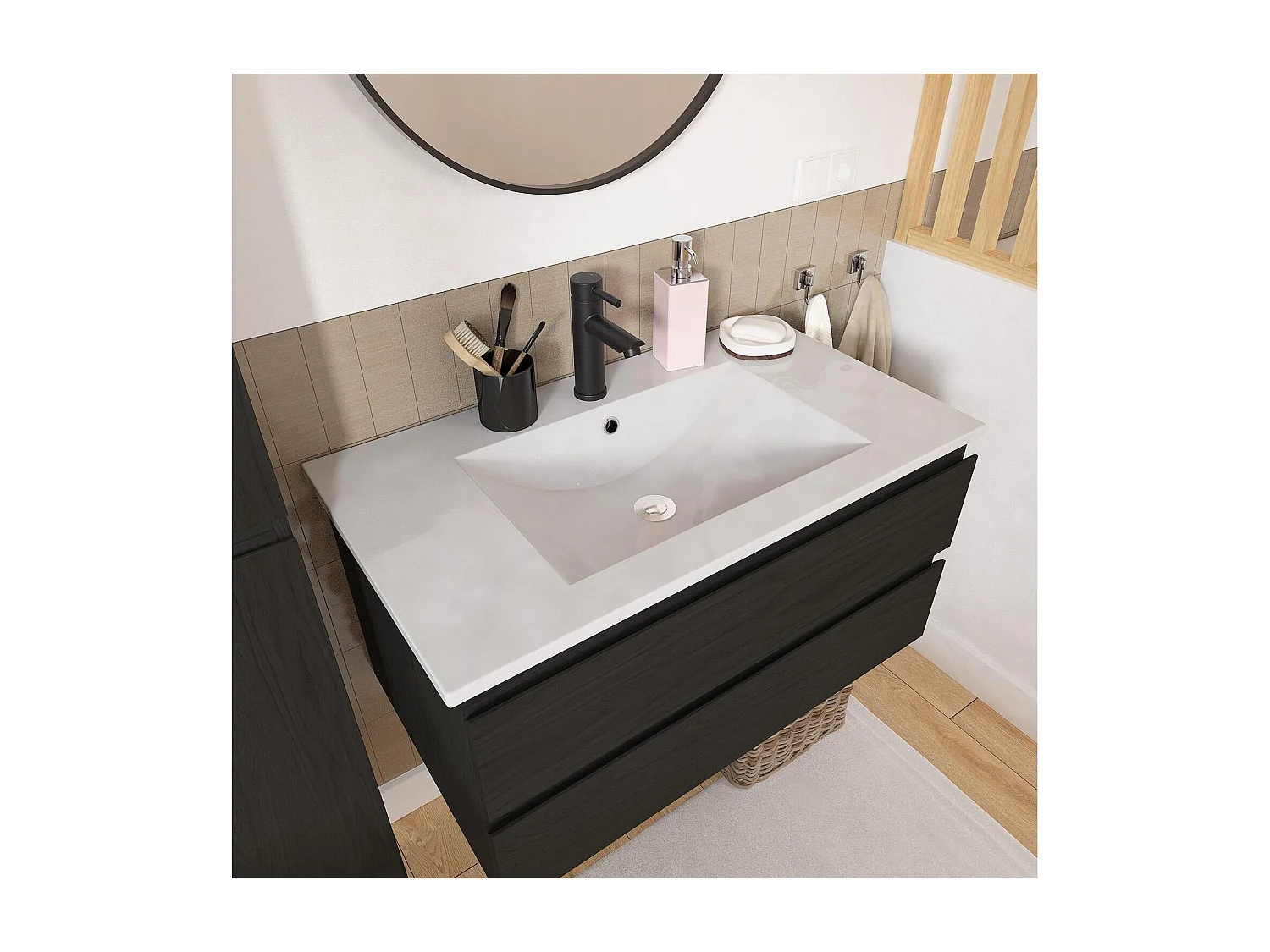 Mueble sencillo + grifería + espejo + columna SORRENTO