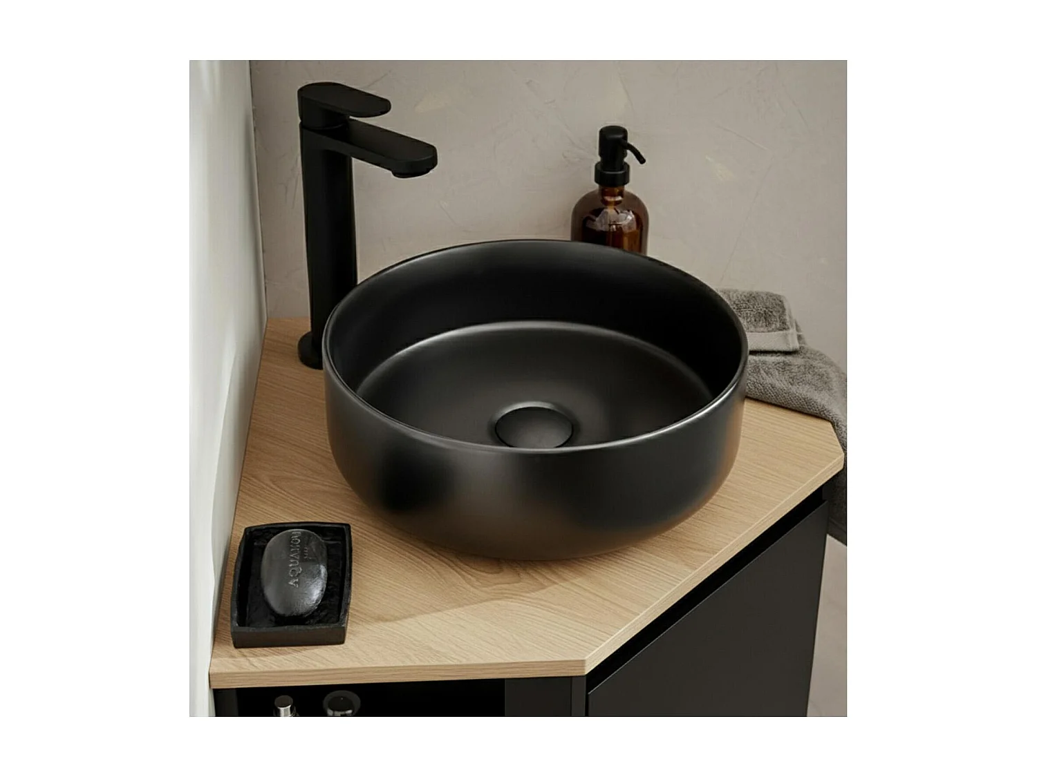 Eckwaschtisch-Set SORRENTO + schwarzes Waschbecken