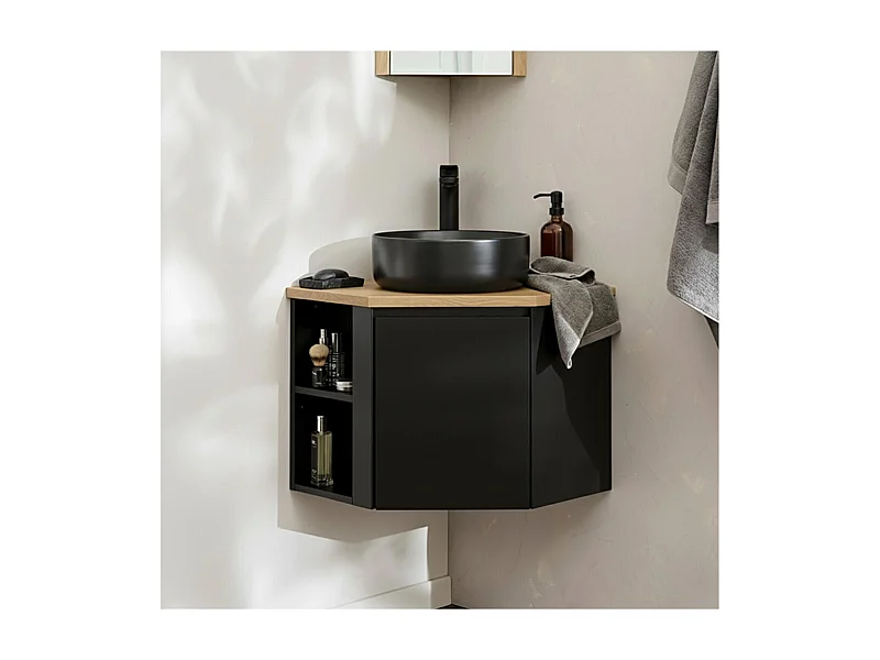 Eckwaschtisch-Set SORRENTO + schwarzes Waschbecken