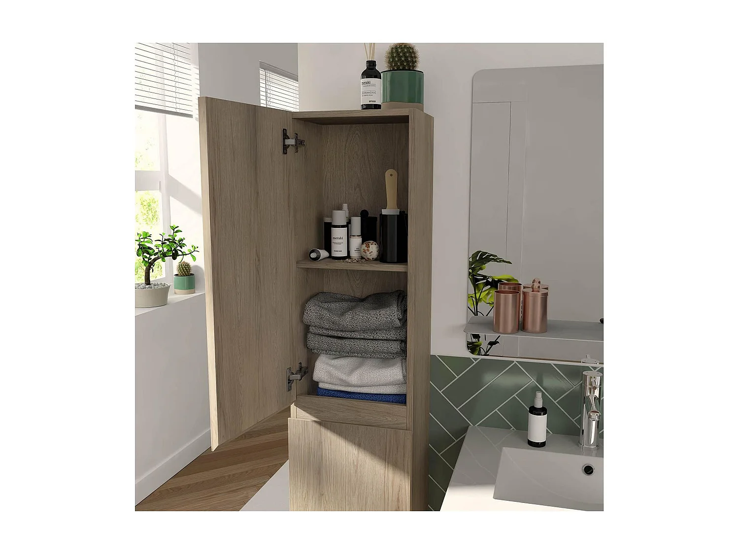 Ensemble double vasque 120cm avec plan céramique, robinets chromés, miroirs et colonne