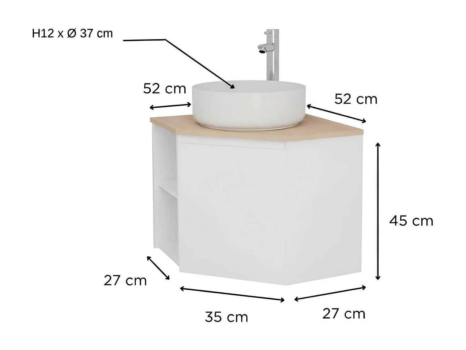 Eckwaschtisch-Set + weißes Waschbecken SORRENTO