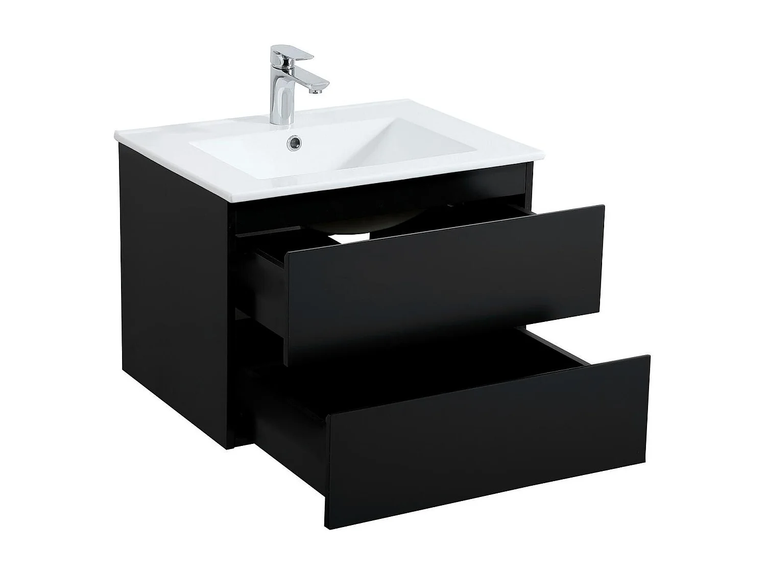 Ensemble simple vasque 60cm avec plan céramique, robinet noir et miroir
