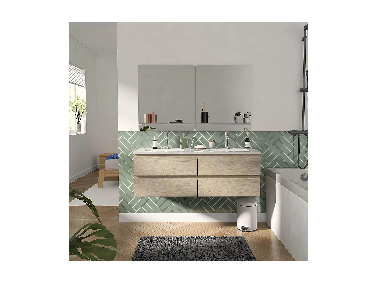 Ensemble double vasque 120cm avec vasque, robinets et miroirs SORRENTO