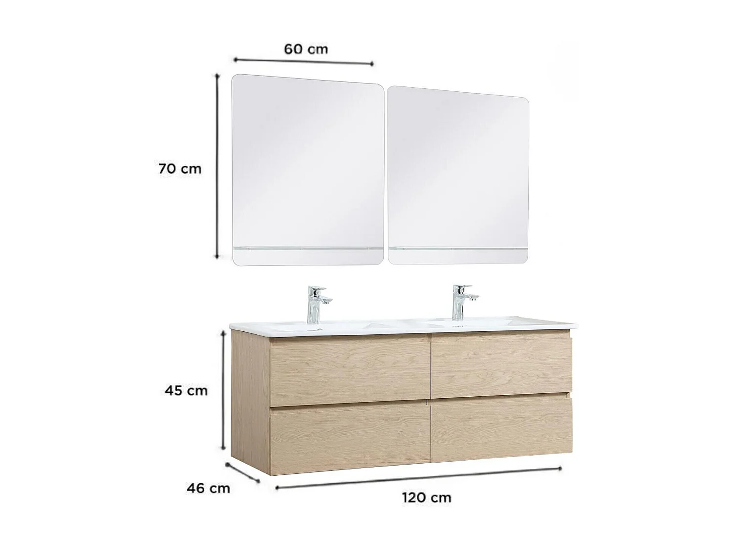 Ensemble double vasque 120cm avec vasque, robinets et miroirs SORRENTO