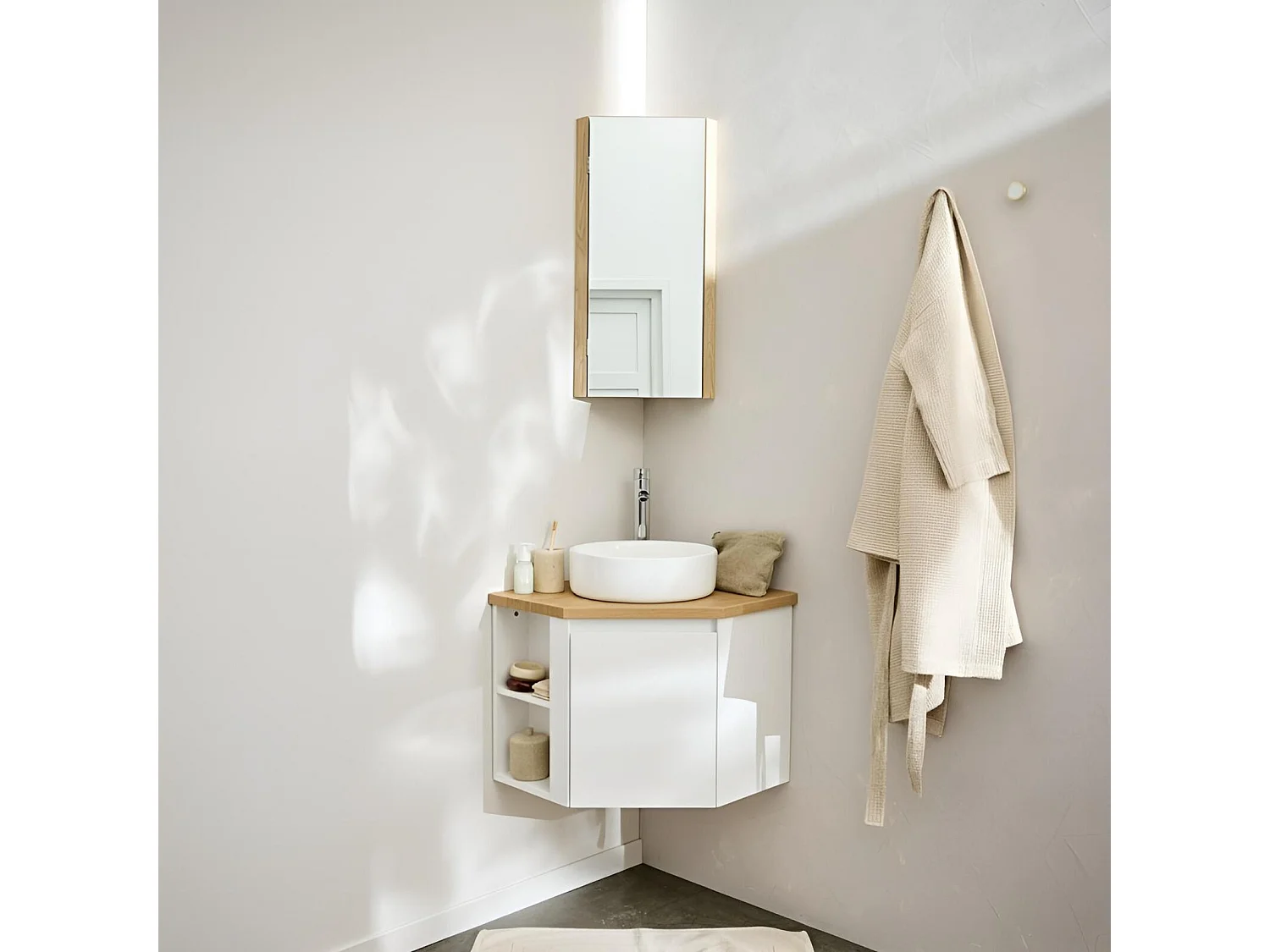 Meuble sous vasque d'angle avec vasque, robinet et armoire SORRENTO