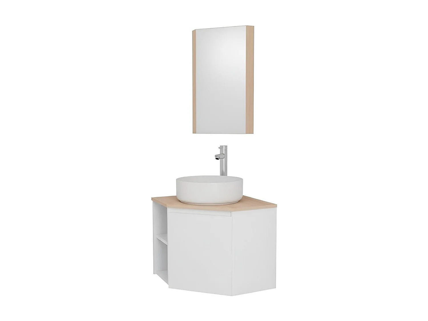 Eckwaschtisch-Set + Waschbecken + Wasserhahn + SORRENTO Eckbadezimmerschrank