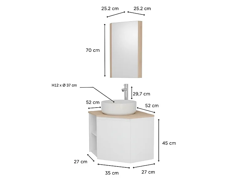 Mobile lavabo angolare + lavabo + rubinetto + mobiletto angolare SORRENTO