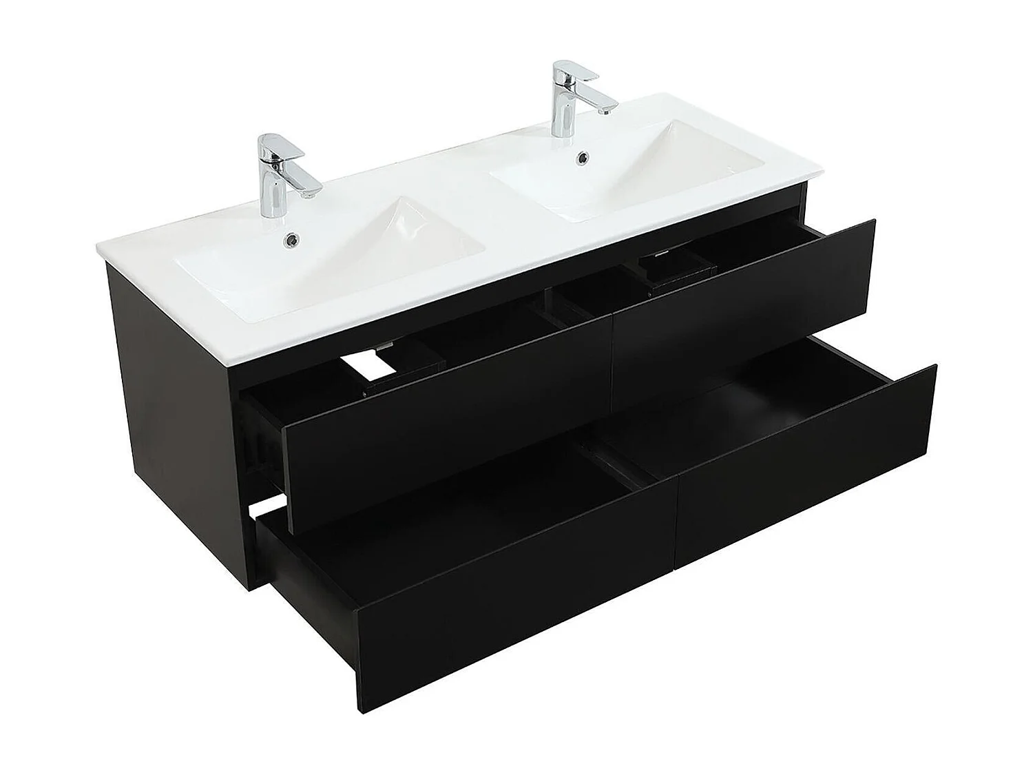 Ensemble double vasque 120cm avec plan céramique, robinets chromés, miroirs et colonne