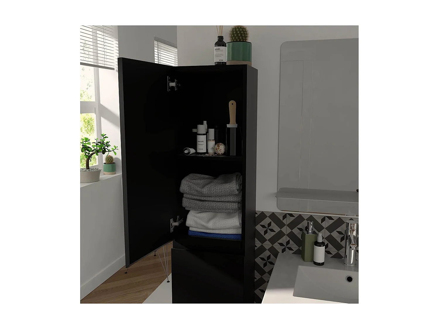 Ensemble double vasque 120cm avec plan céramique, robinets chromés, miroirs et colonne