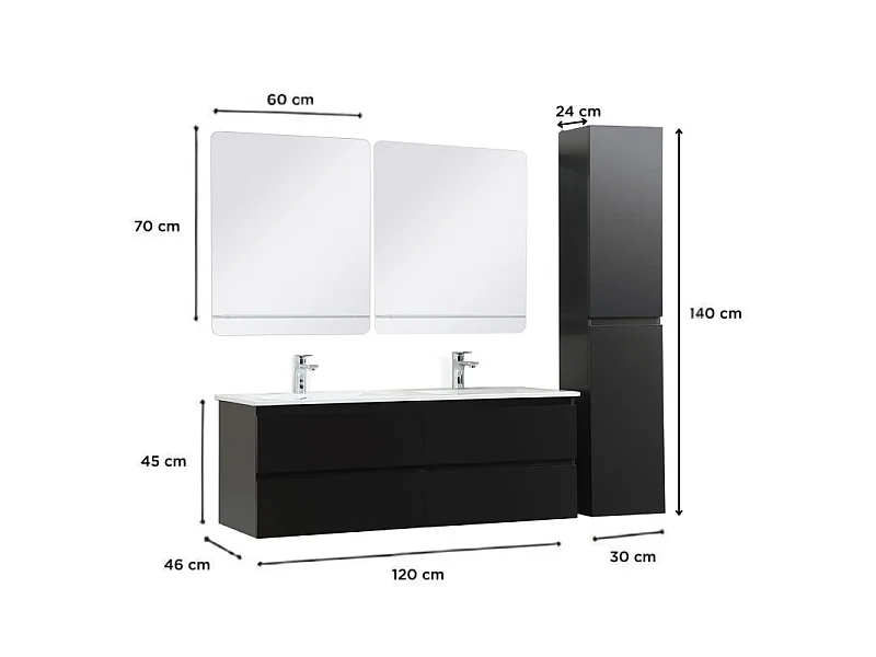 Ensemble meuble double vasque SORRENTO 120cm avec plan céramique
